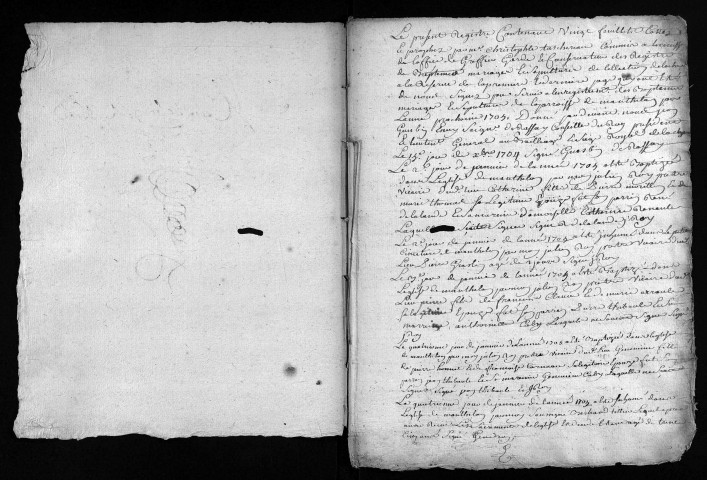 Collection du greffe. Baptêmes, mariages, sépultures, 1705