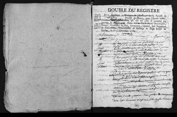 Collection du greffe. Baptêmes, mariages, sépultures, 1785