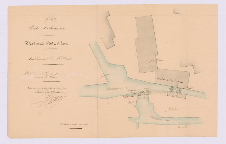 Plan du moulin de la Grouaie sur la rivière d'Esves (30 décembre 1840)