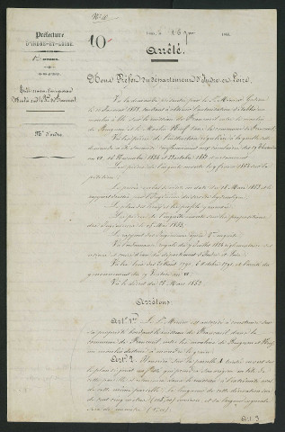 Arrêté préfectoral valant règlement d'eau (16 juin 1853)