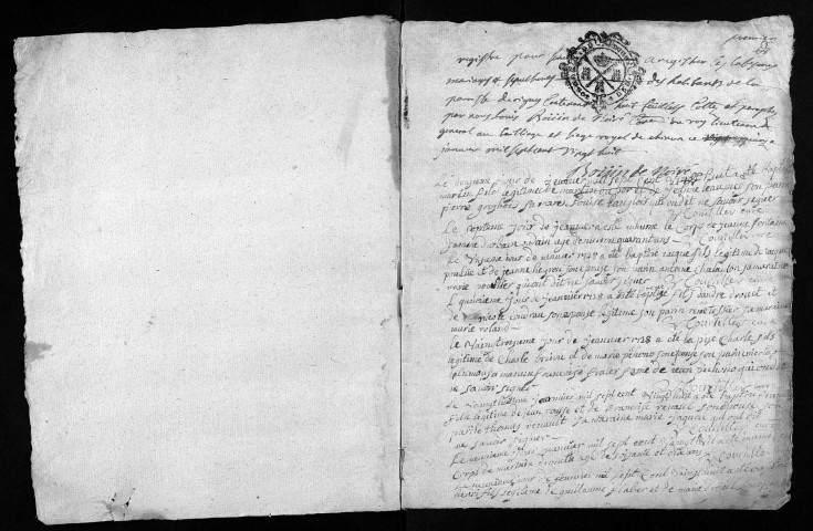 Baptêmes, mariages, sépultures, 1728 - Les années 1694-1727 sont lacunaires dans la collection du greffe