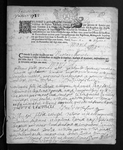 Baptêmes, mariages, sépultures, 1712