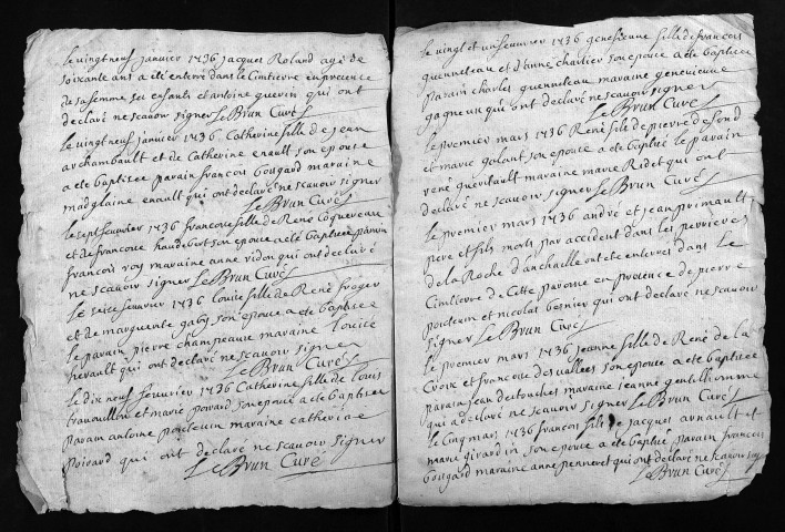 Collection du greffe. Baptêmes, mariages, sépultures, 1736 - Les années 1708-1735 sont lacunaires dans cette collection