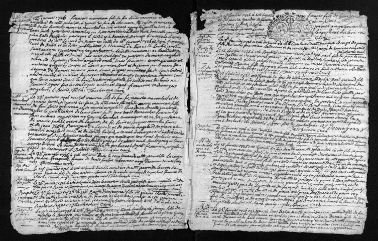 Collection du greffe. Baptêmes, mariages, sépultures, 1726