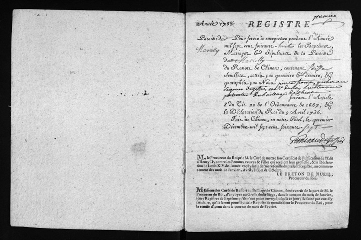 Collection du greffe. Baptêmes, mariages, sépultures, 1768-1770