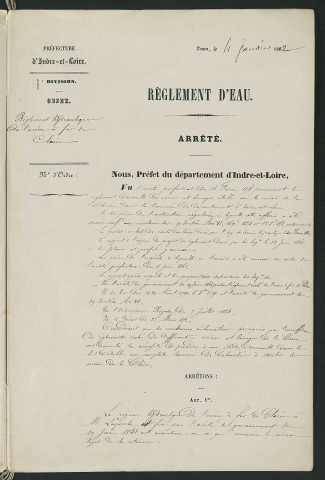 Arrêté portant règlement hydraulique (4 janvier 1862)
