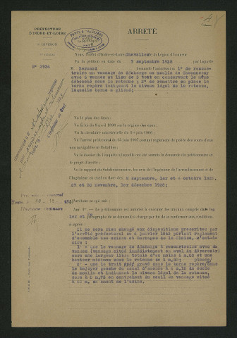 Arrêté autorisant les travaux sur le vannage de décharge et la remise en place de la borne de repère (3 décembre 1928)