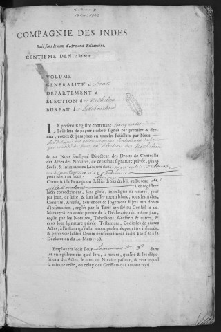 Centième denier et insinuations suivant le tarif (10 juillet 1720-16 novembre 1723)