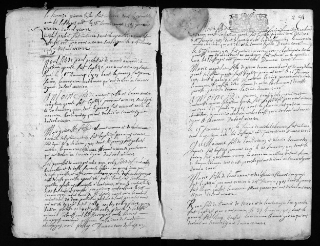 Baptêmes, mariages, sépultures, 1701 - Les années 1699-1700 sont lacunaires dans la collection du greffe