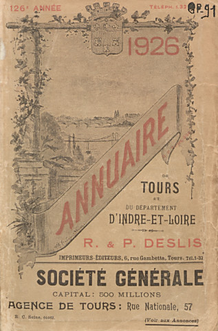 Annuaire statistique et commercial de Tours et du département d'Indre-et-Loire - 1926.