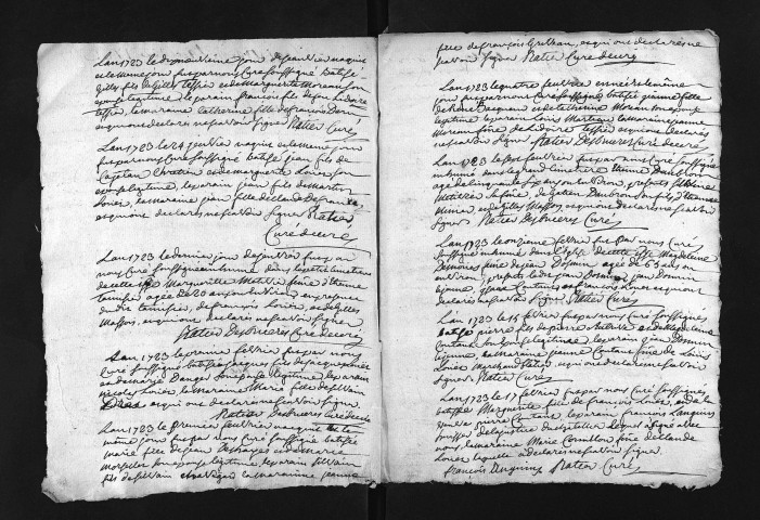 Collection du greffe. Baptêmes, mariages, sépultures, 1723 - Les années 1693-1722 sont lacunaires dans cette collection
