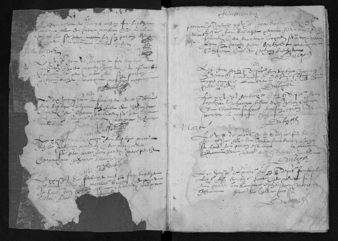 Collection communale. Baptêmes, 1601-1611 - Les années 1599, 1600 et 1612 sont lacunaires dans cette collection