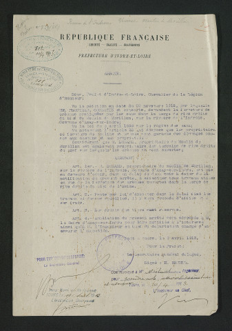 Arrêté de mise en demeure d'exécuter les travaux pour la fermeture de brèches de la berge de rive droite (8 avril 1913)