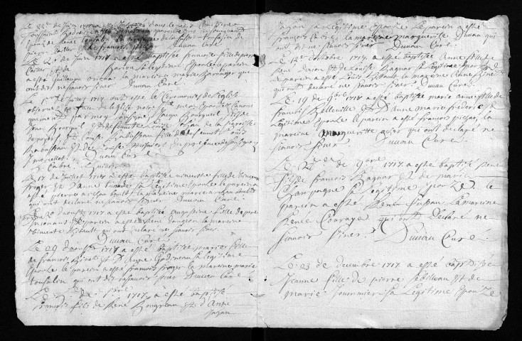 Collection du greffe. Baptêmes, mariages, sépultures, 1717-1722