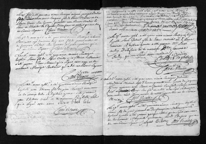 Collection du greffe. Baptêmes, mariages, sépultures, 1766