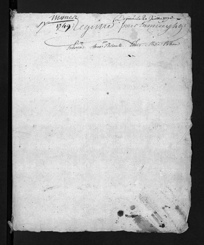 Collection du greffe. Baptêmes, mariages, sépultures, 1749-1750