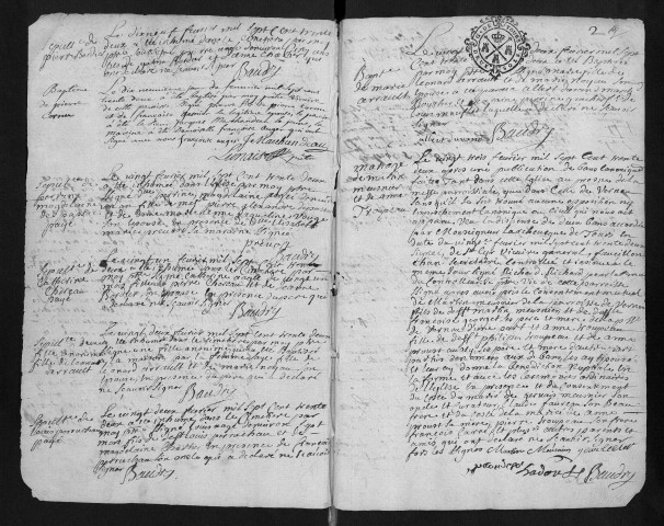 Collection communale. Baptêmes, mariages, sépultures, février-décembre 1732