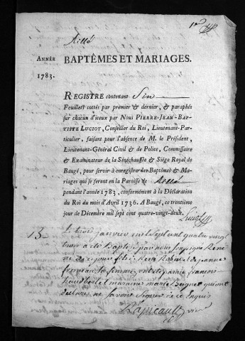 Baptêmes, mariages, 1783