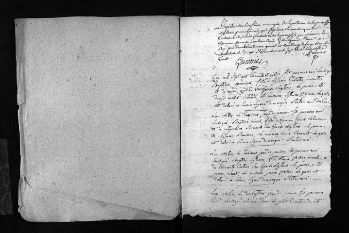 Collection du greffe. Baptêmes, mariages, sépultures, 1764