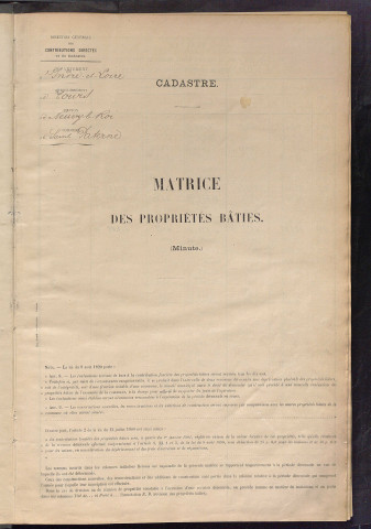 Matrice des propriétés bâties ; récapitulation ; table alphabétique des propriétaires.