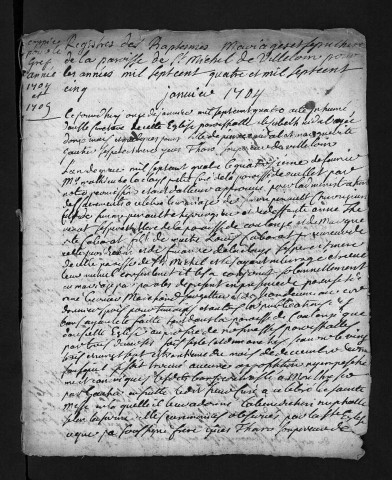 Baptêmes, mariages, sépultures, 1704-1705