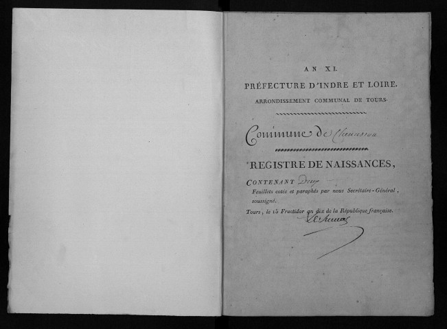 Chenusson. Naissances, mariages, décès, an XI-1822 (date de rattachement à la commune de Saint-Laurent-en-Gâtines).