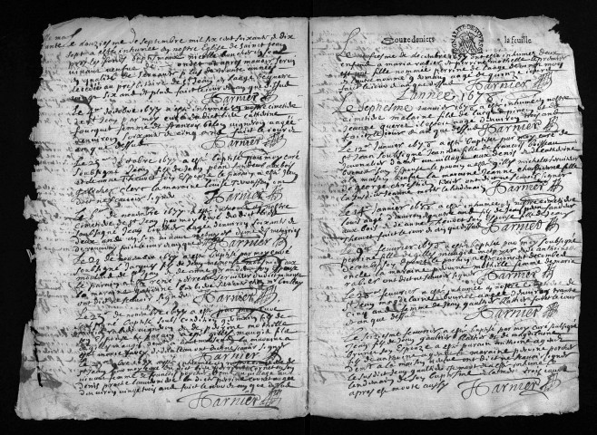 Baptêmes, mariages, sépultures, 1677-1679 - L'année 1676 est lacunaire dans la collection du greffe
