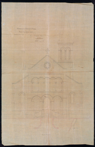 Projet de construction d'une nouvelle église au Pont-de-Bresme : 5 plans (1860). Projet de clocher avec flèche en bois : 2 plans (1870). Projet de clocher avec flèche en pierre : 3 plans (1874).