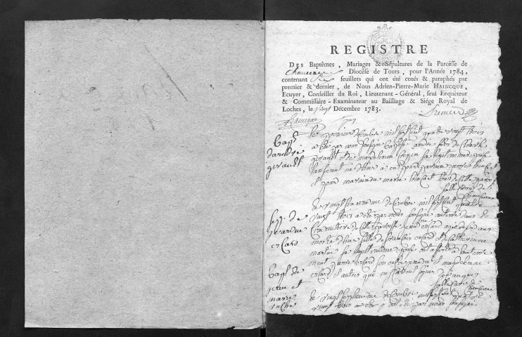 Collection communale. Baptêmes, mariages, sépultures, 1784