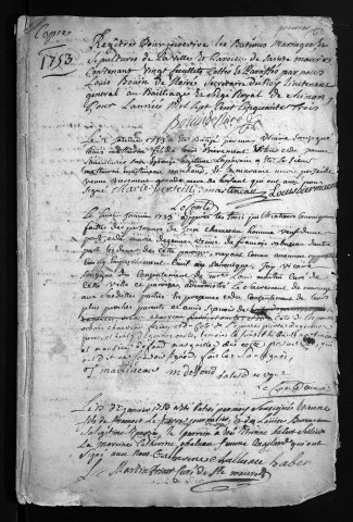 Baptêmes, mariages, sépultures, 1753