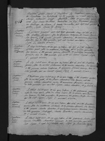 Collection du greffe. Baptêmes, mariages, sépultures, 1745-1746