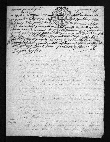 Collection du greffe. Baptêmes, mariages, sépultures, 1733-1734