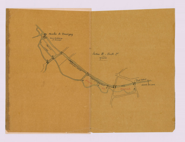 Plainte concernant le bief du moulin de Tauxigny : extrait du plan cadastral (25 septembre 1916)