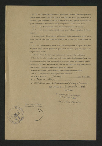 Autorisation de réfection d'un vannage (8 septembre 1925)