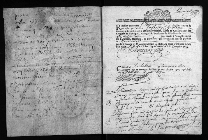 Collection du greffe. Baptêmes, mariages, sépultures, 1717-1719 - Les années 1691-1716 sont lacunaires dans cette collection