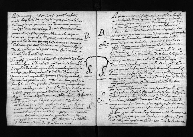 Collection du greffe. Baptêmes, mariages, sépultures, 1778