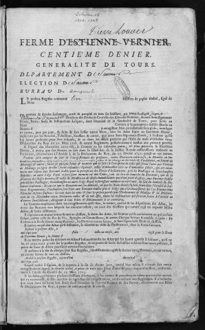 Centième denier (12 avril 1746 -1755), centième denier des biens réputés immeubles (11 juin 1748-9 décembre 1750) et ordres de régie du sommier (24 juin 1748-9 décembre 1755)
