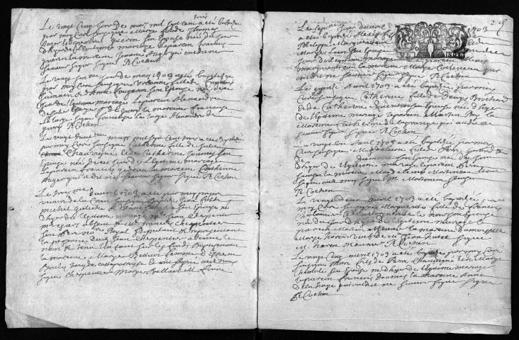 Collection du greffe. Baptêmes, mariages, sépultures, mars-décembre 1703
