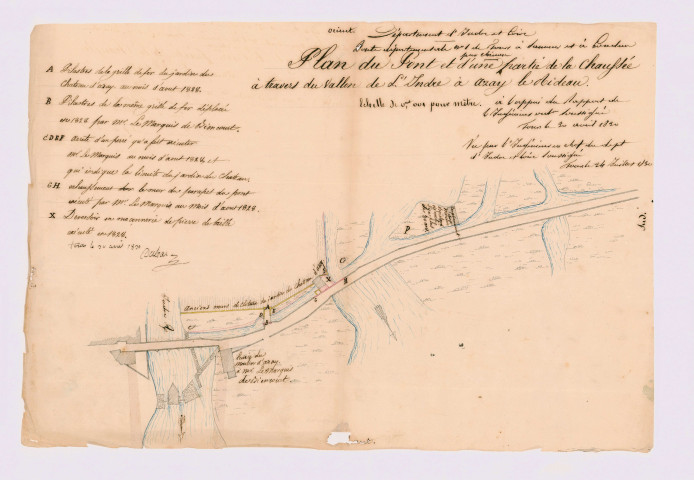 Plans du pont et d'une partie de la chaussée à travers le vallon de l'Indre à Azay (30 avril 1830)