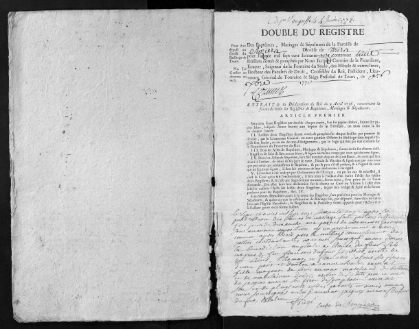 Collection du greffe. Baptêmes, mariages, sépultures, 1771