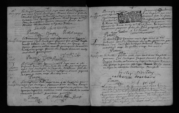 Collection communale. Baptêmes, mariages, sépultures, 3 janvier 1700-22 novembre 1718