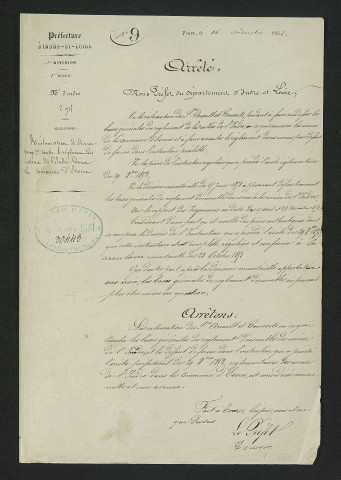 Arrêté préfectoral rejetant la réclamation des sieurs Arrault et consorts (16 décembre 1858)