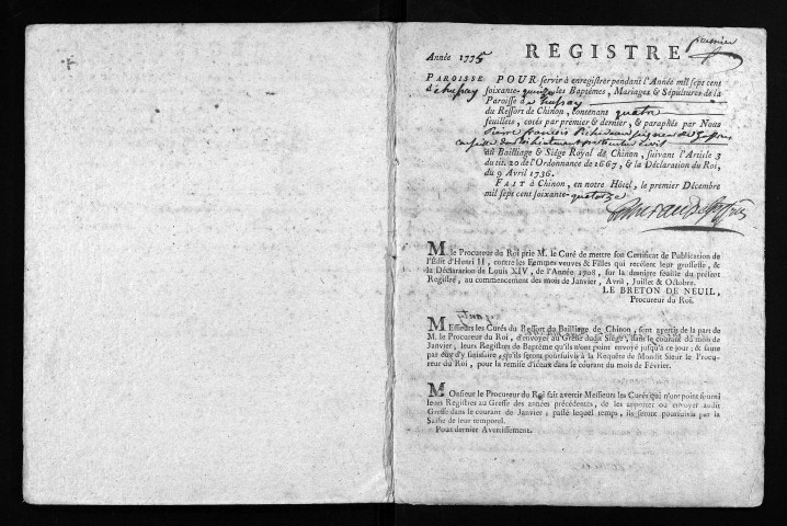 Baptêmes, mariages, sépultures, 1775