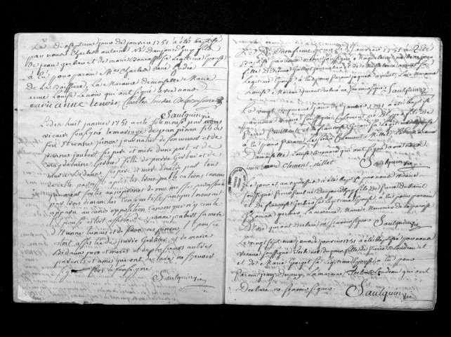 Collection du greffe. Baptêmes, mariages, sépultures, 1751-14 janvier 1752