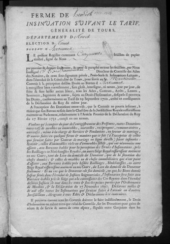 Centième denier et insinuations suivant le tarif (20 mai 1757-7 juillet 1759)