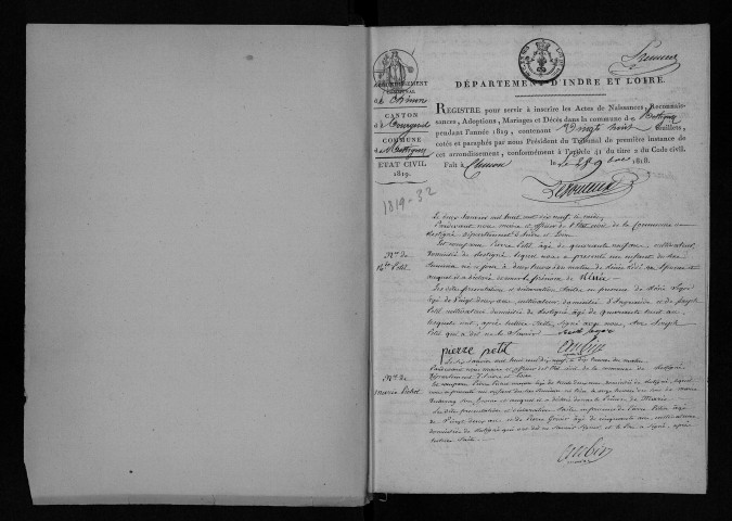 Naissances, mariages, décès, 1819-1832