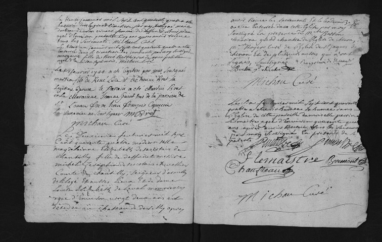 Collection du greffe. Baptêmes, mariages, sépultures, 1744