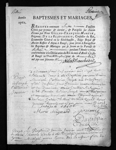 Baptêmes, mariages, 1762