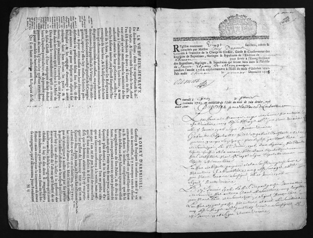 Baptêmes, mariages, sépultures, 1706 - L'année 1705 est lacunaire dans la collection du greffe