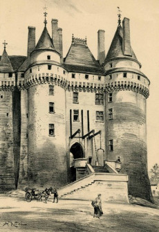 A. Robida (graveur). Estampe représentant la façade du château de Langeais (vers 1892) (Cote AD37 7Fi0003)